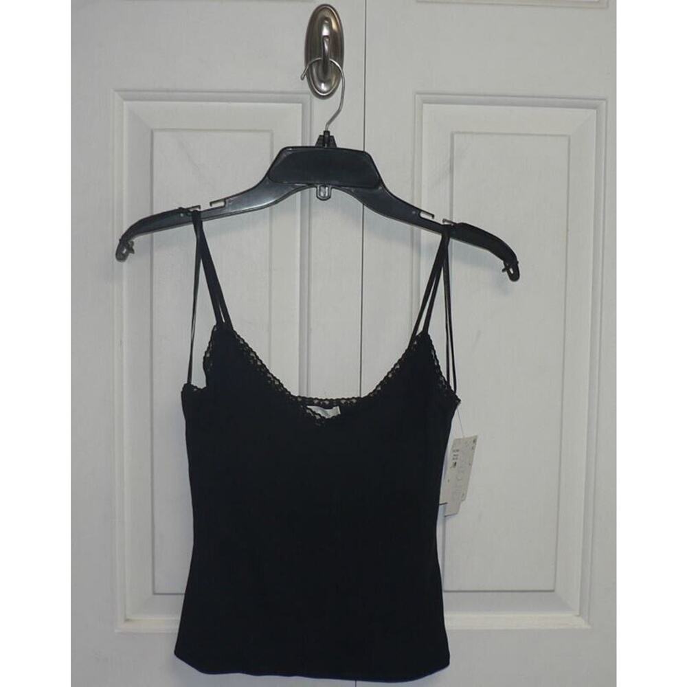 Abound Women's Lace Trim Ribbed Spaghetti Strap Cami in Black Small MSRP $17